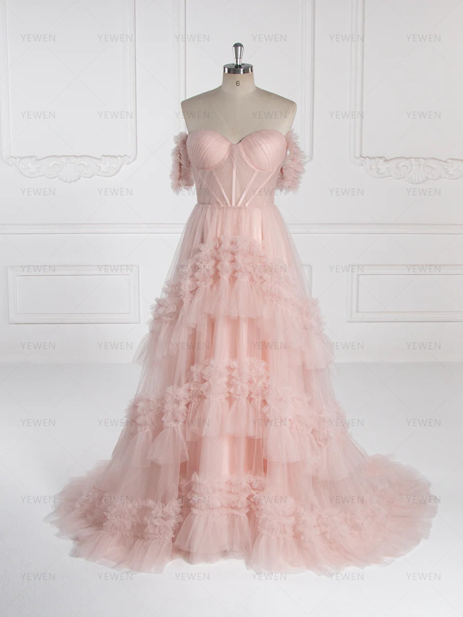 Elegant Sweetheart Tulle Gown Tiered Ruffles Evening Dress 2025 YW251037
