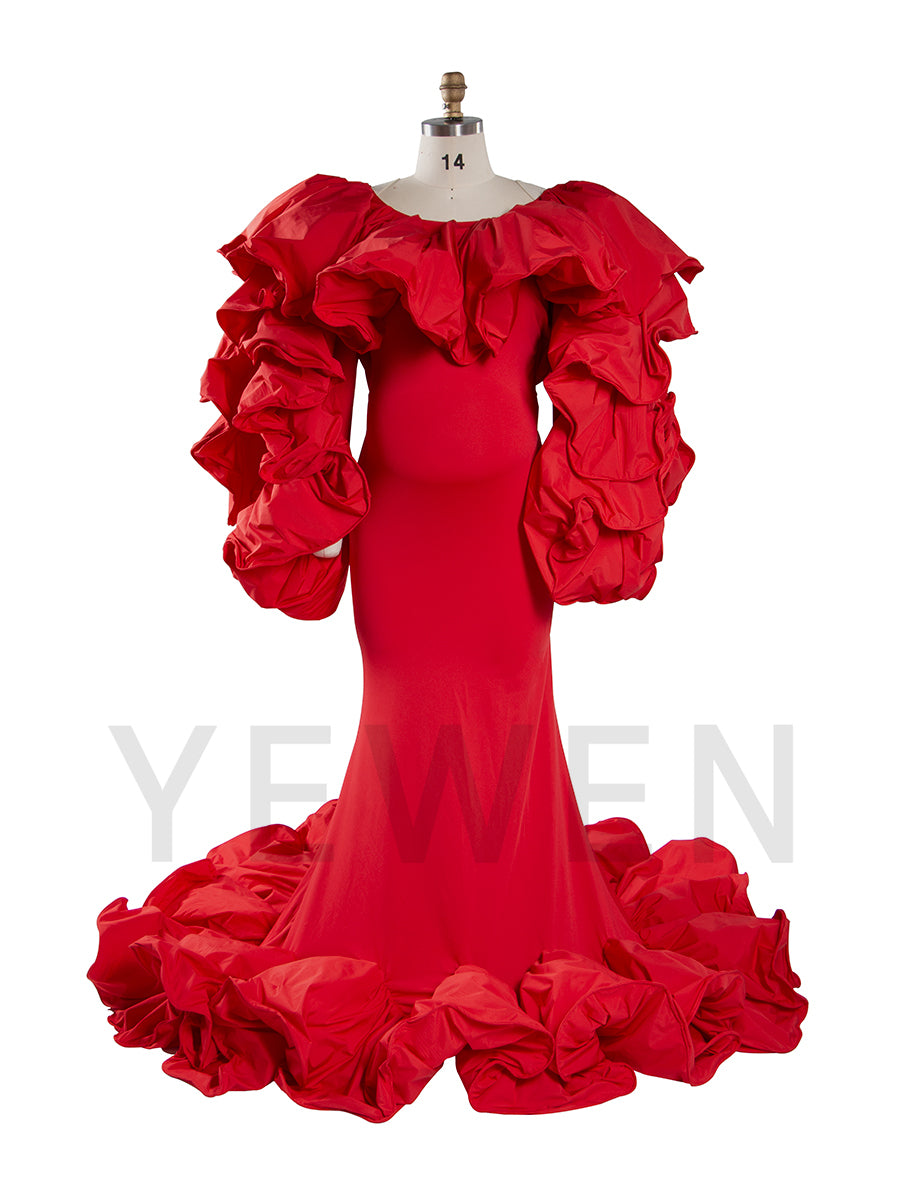 Black Couture Mermaid Dress for Photoshoot Unique Ruched Sleeevs And Bottom Backless Dresses YW250050