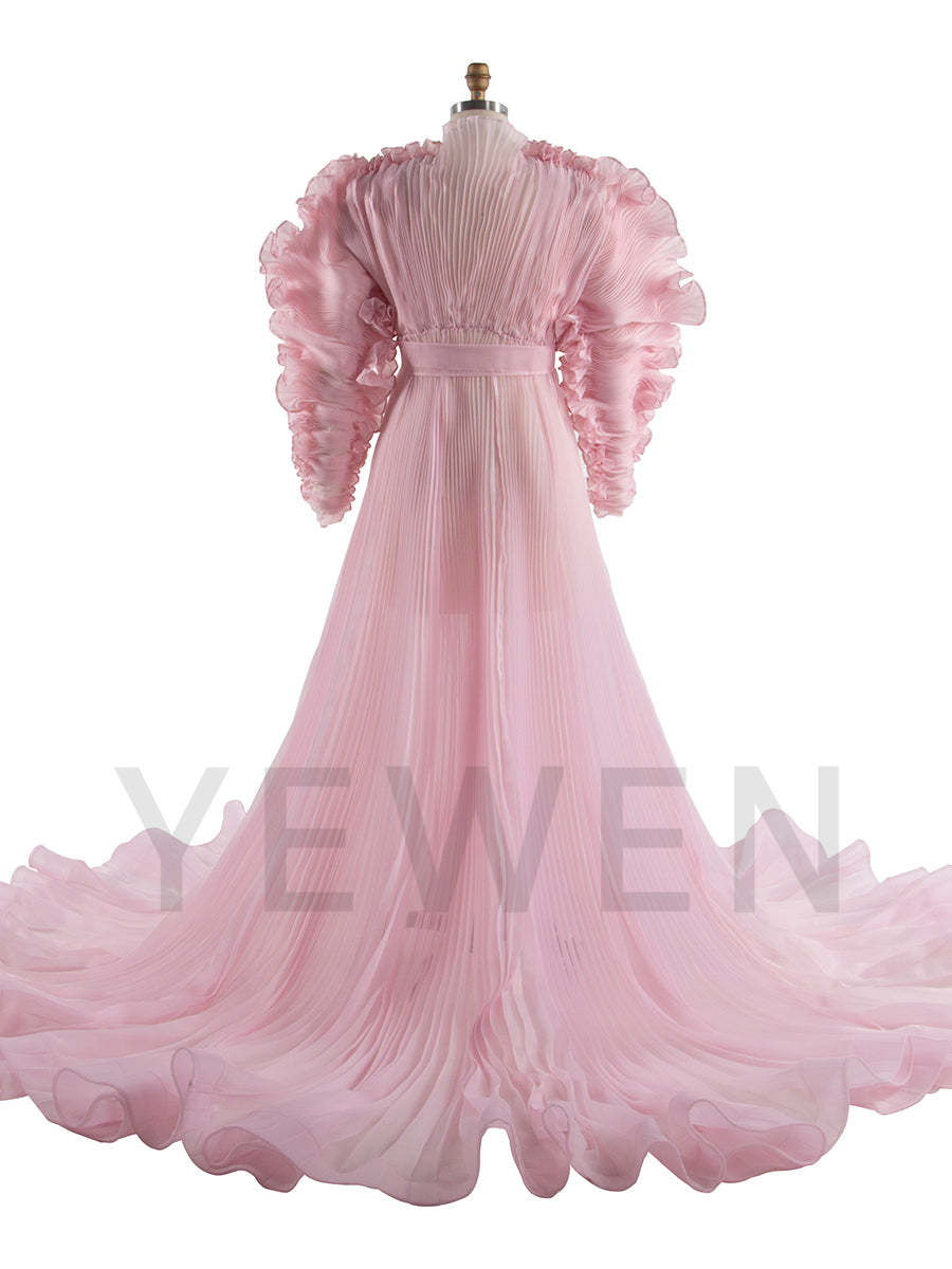V Neck Pleated Organza Maternity Dresses for Photoshoot Big Skirt Sheer Dress for Maternity Baby Shower YW250013