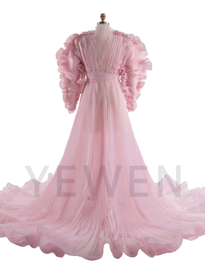 V Neck Pleated Organza Maternity Dresses for Photoshoot Big Skirt Sheer Dress for Maternity Baby Shower YW250013