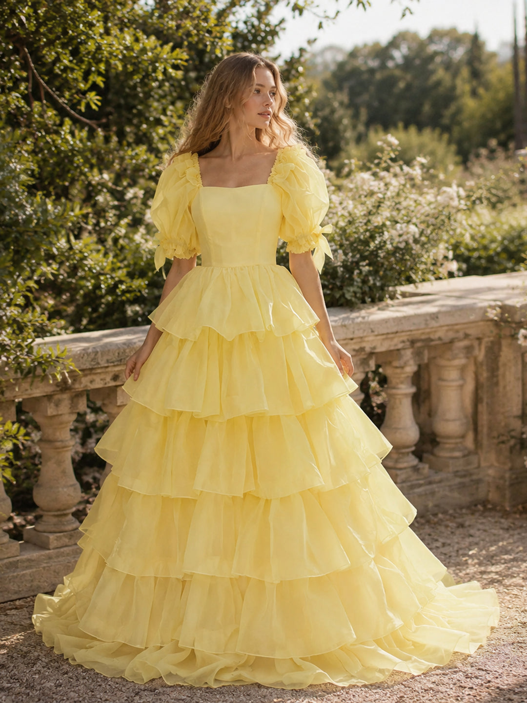 Yellow Layered Ruffles Prom Gown Cute Graduation Dresses YW231128