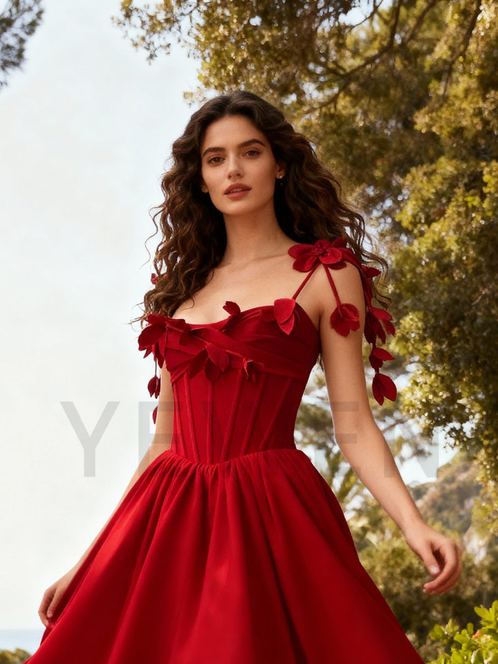 Red Elegant Prom Dress Spaghetti Straps Party Gown Birthday Gown