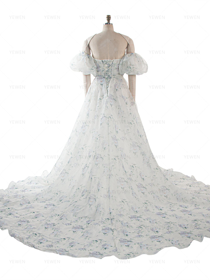 Princess' Dress Floral Organza Wedding Dress Maxi Dress with Slit YW260266