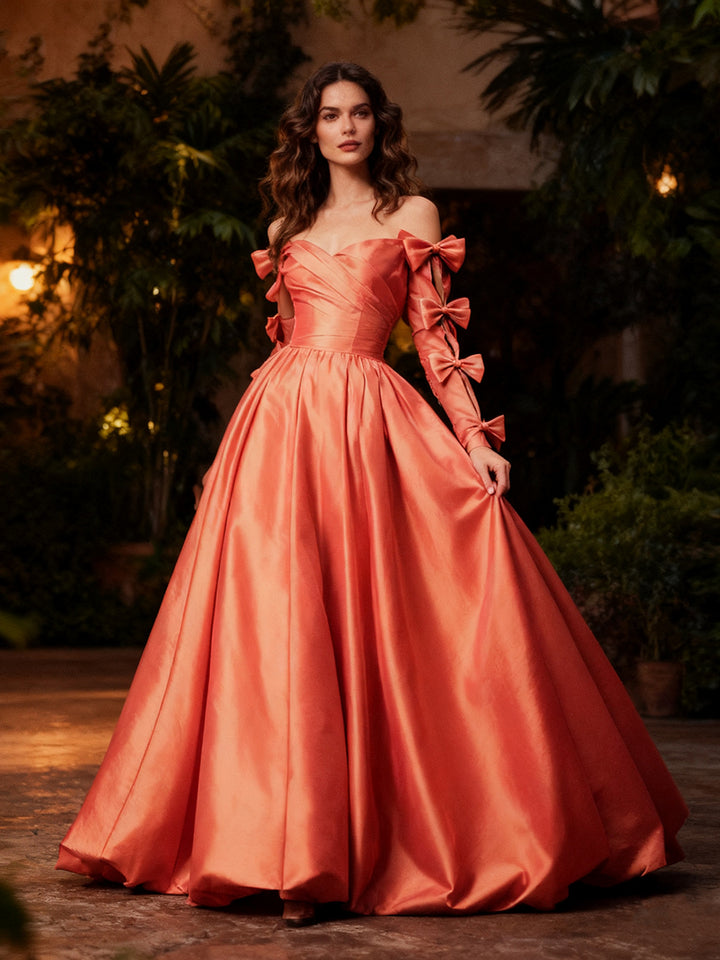 Elegant Satin Evening Dress Long Sleeves Formal Gown
