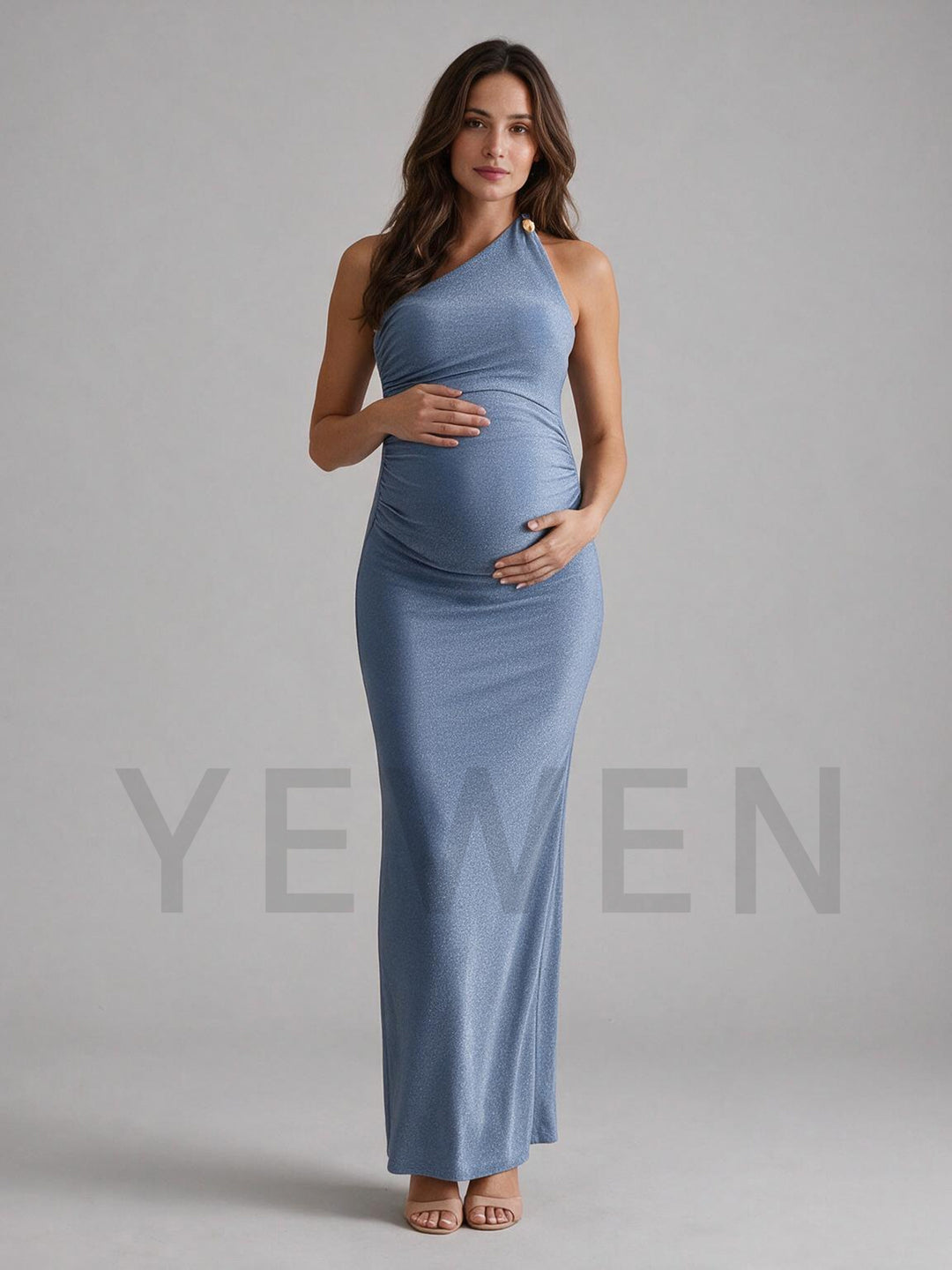 Asymmetrical One-Shoulder Stretch Maternity Dress for Baby Shower