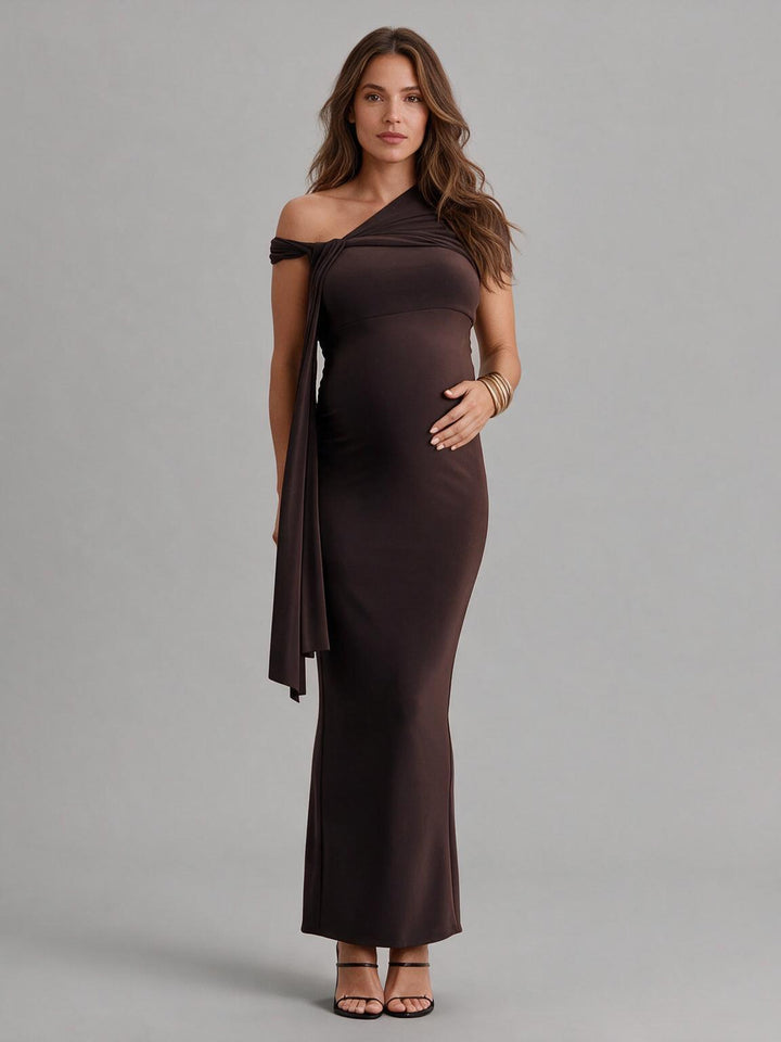 Asymmetrical One-Shoulder Twist Ruched Maternity Dress for Baby Shower