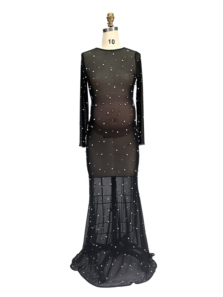 Stretchy Mesh with Pearls Mermaid Maternity Dresses for Photoshoot YW250002