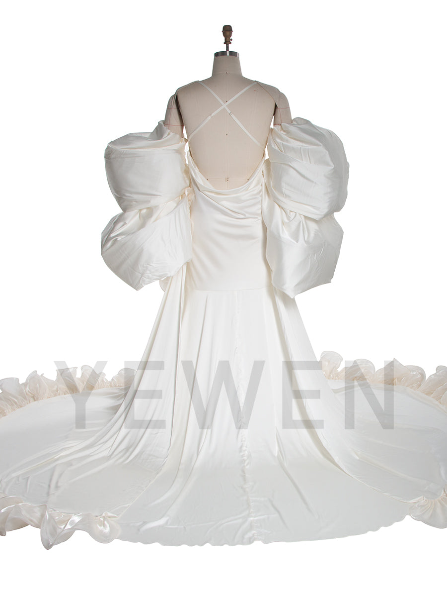 Satin Puffy Sleeves Maternity Photoshoot Dress Ruffle Pregnancy Photography Outfit YW250063