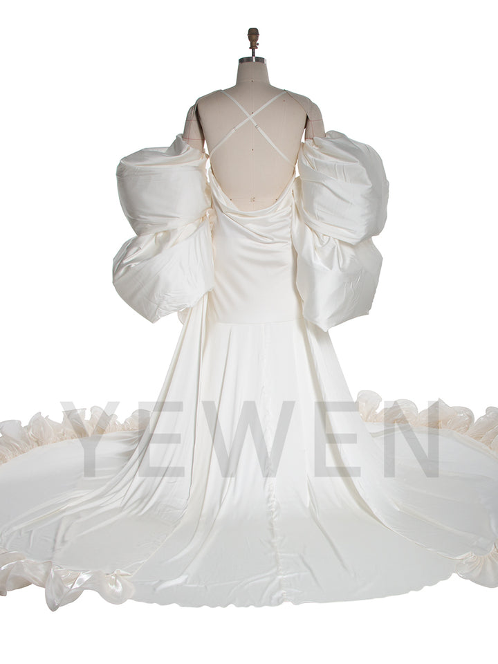 Satin Puffy Sleeves Maternity Photoshoot Dress Ruffle Pregnancy Photography Outfit YW250063