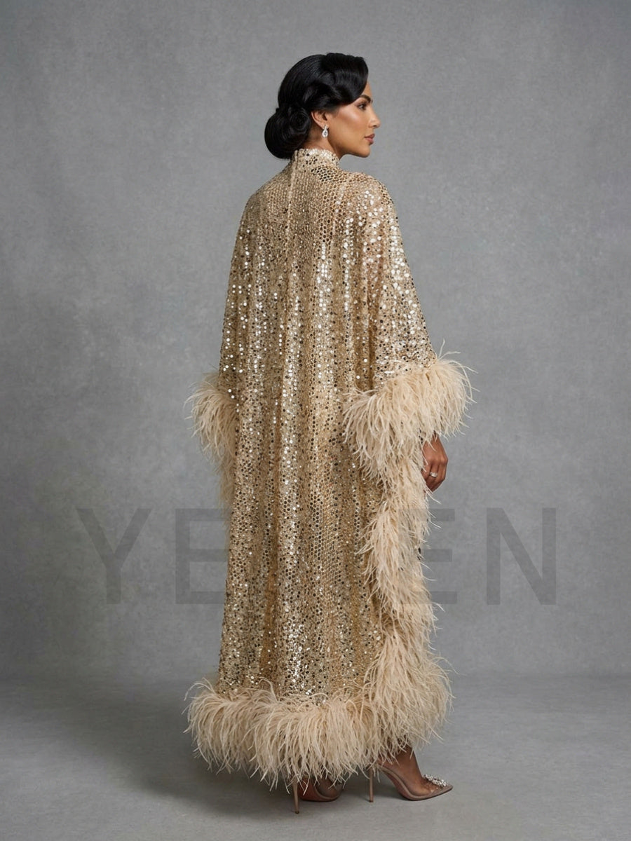 Luxurious Sequin Ostrich Feather Maternity Baby Shower Dress YD260918