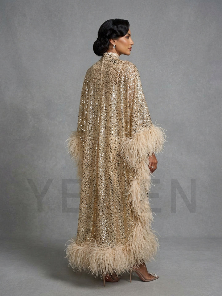 Luxurious Sequin Ostrich Feather Maternity Baby Shower Dress YD260918