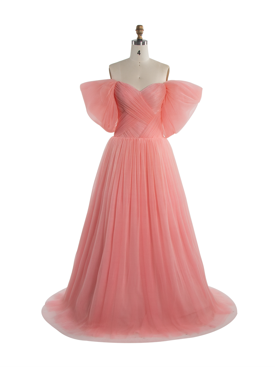 Fashionable Pleated Evening Dress A Line Off Shoulder Formal Gown YW260002