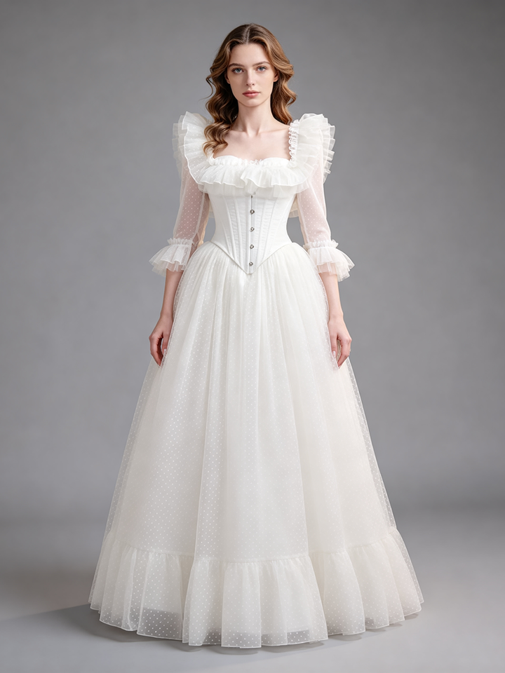 Dot Tulle Formal Evening Gown Elegant Princess Birthday Party Dress