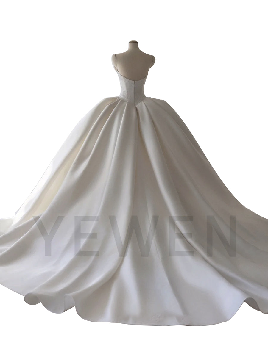High Quality Satin Wedding Dresses Ruched Pleated Bridal Dress