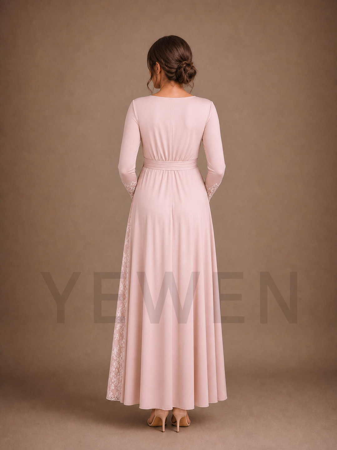Blush Pink Wrap Maternity Baby Shower Dress V-Neck Gown with Lace Panels ZX022