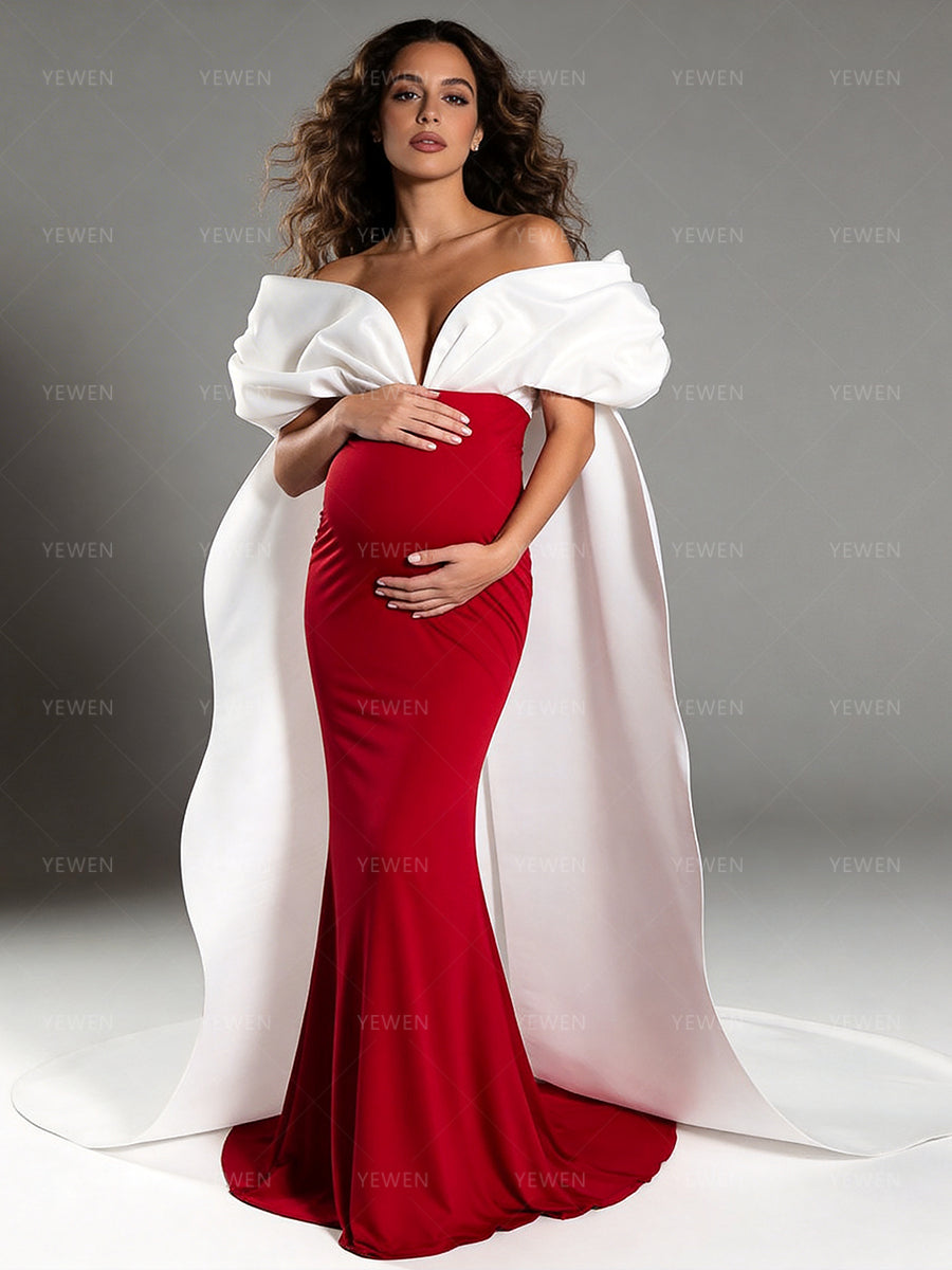 Caped Shoulder Mermaid Maternity Gown Baby Shower Dress YW251019