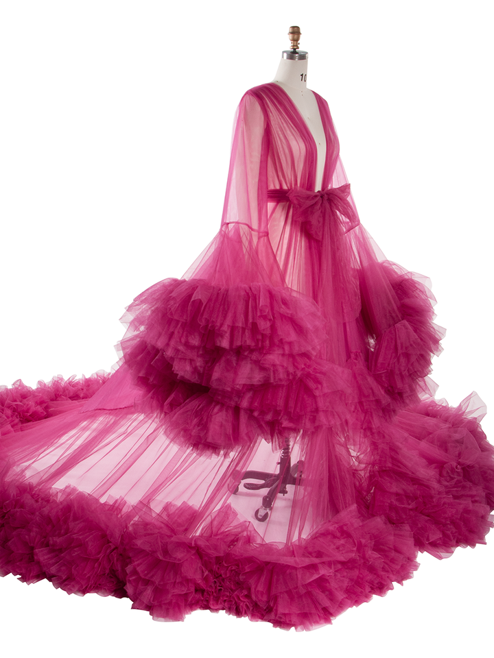 Puffy Ruffles Maternity Gowns for Photoshoot Pregnancy Photography Dresses Baby Shower Robes YW250064