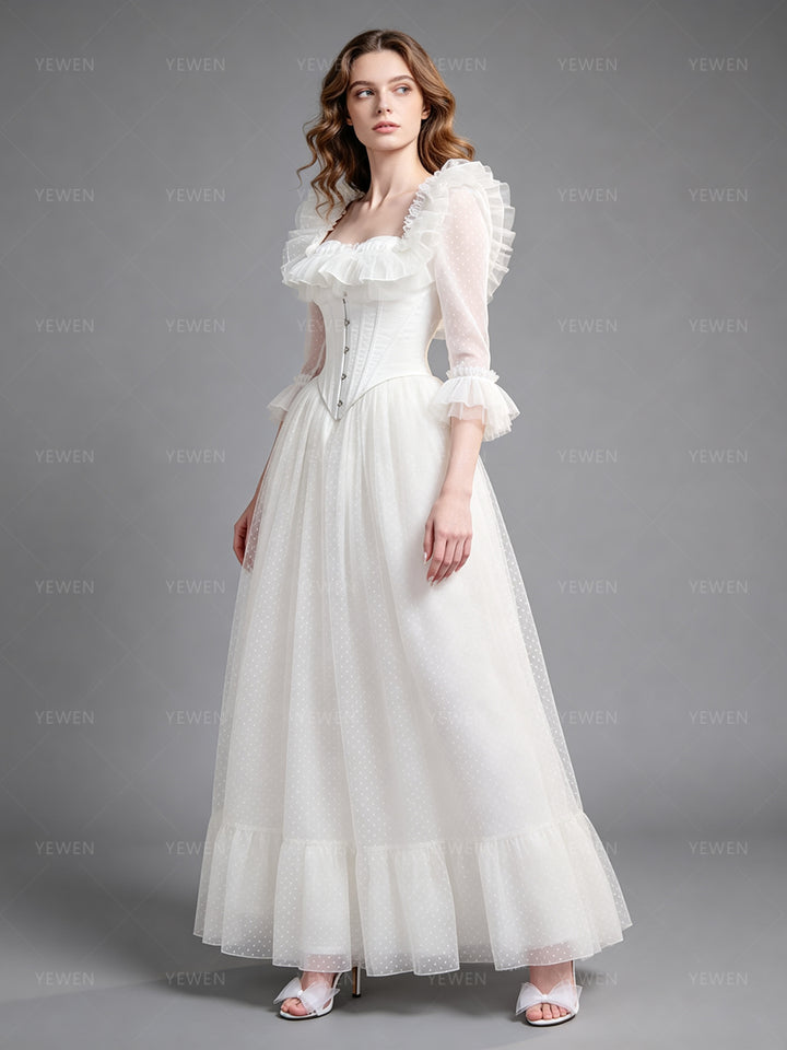 Dot Tulle Formal Evening Gown Elegant Princess Birthday Party Dress