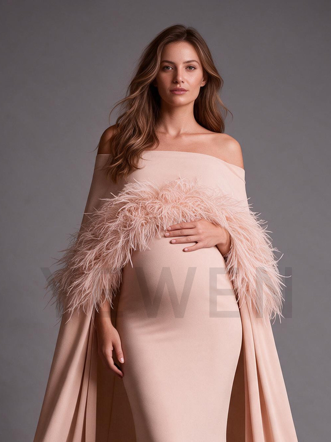 Ostrich Feather Cape Mermaid Maternity Dress for Baby Shower YW2609232
