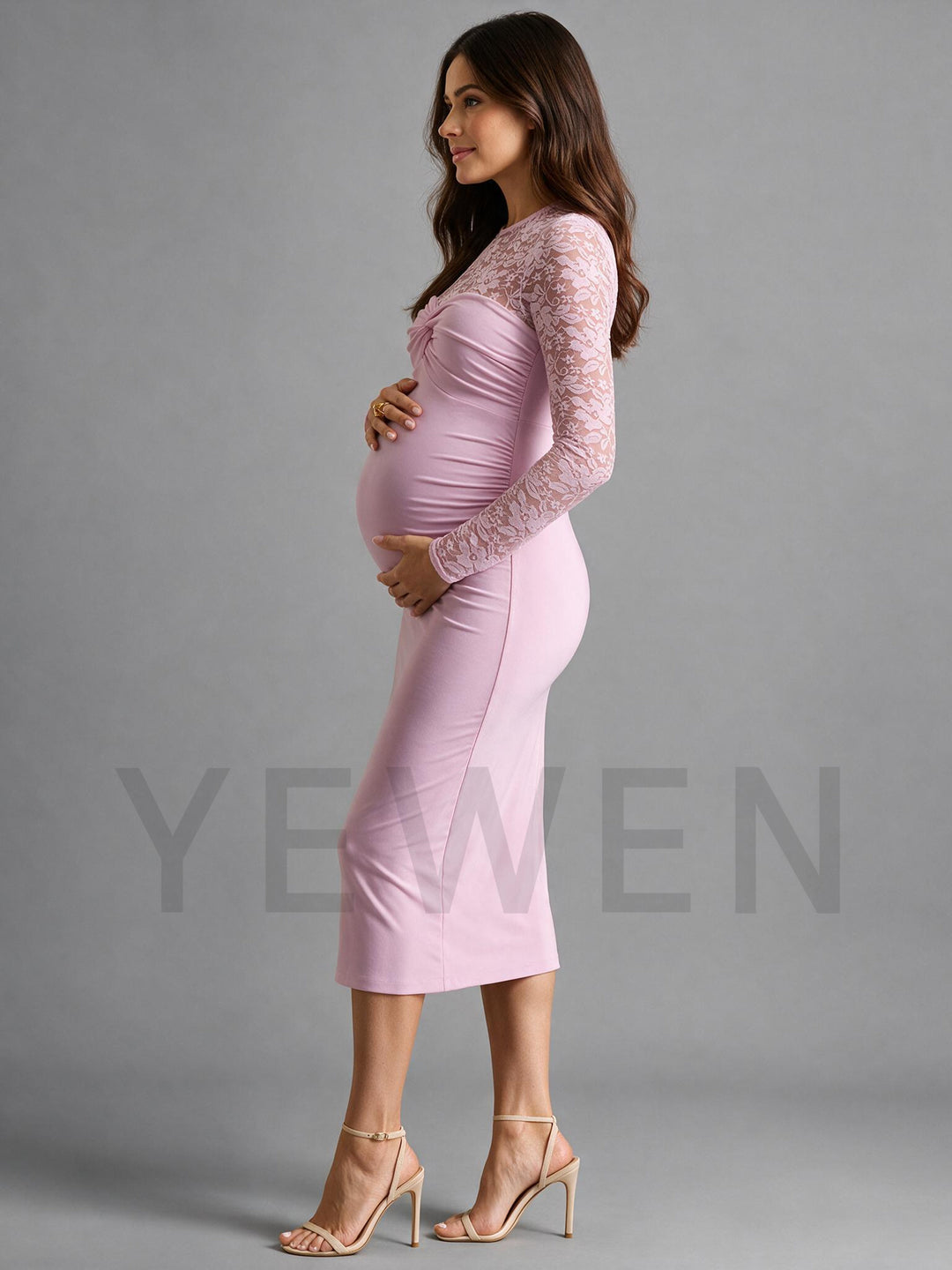 Light Pink Fitted Maternity Dress Elegant Baby Shower Dress – yewendress
