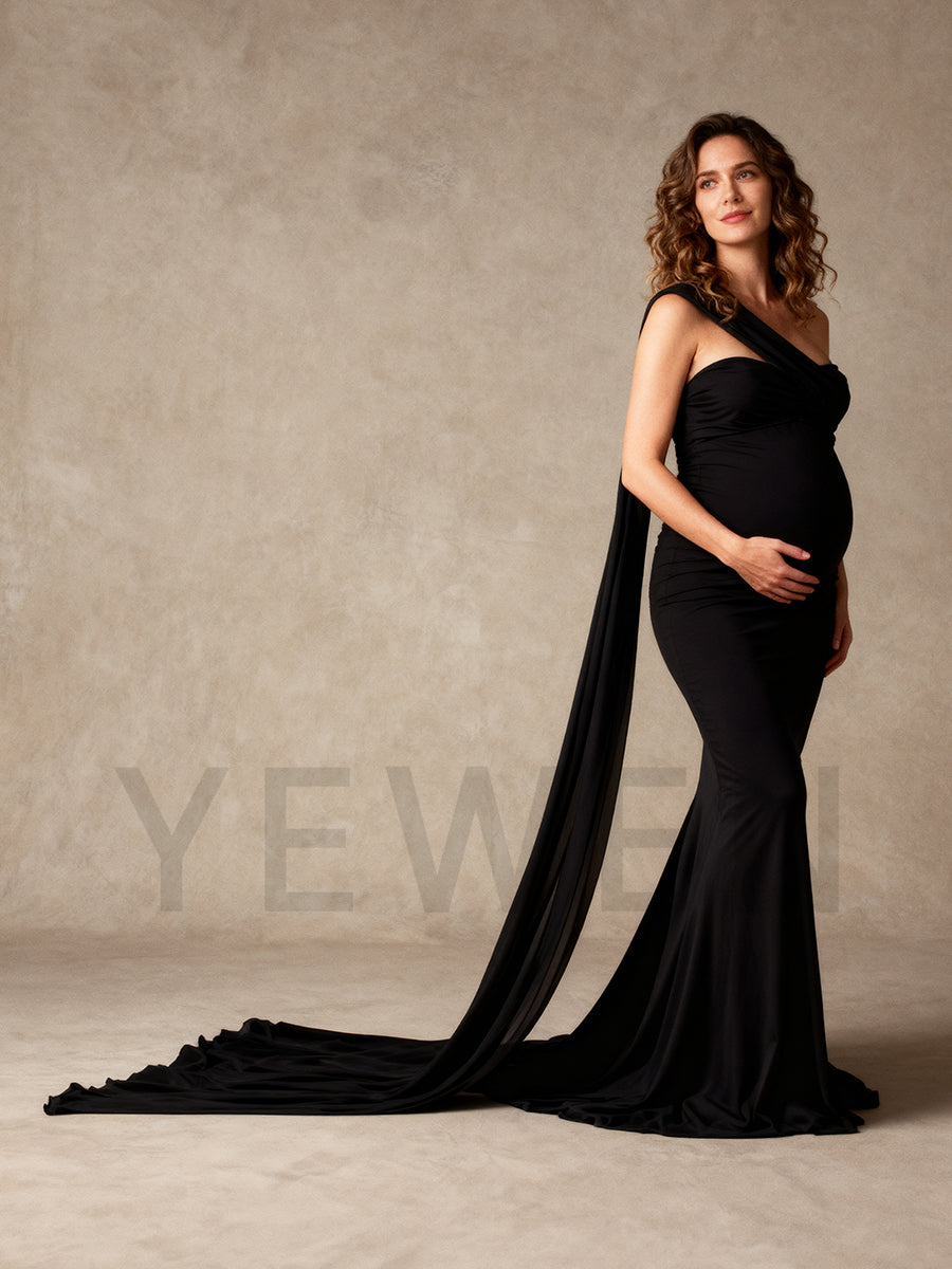 Front view of fitted maternity mermaid dress for baby shower and wedding