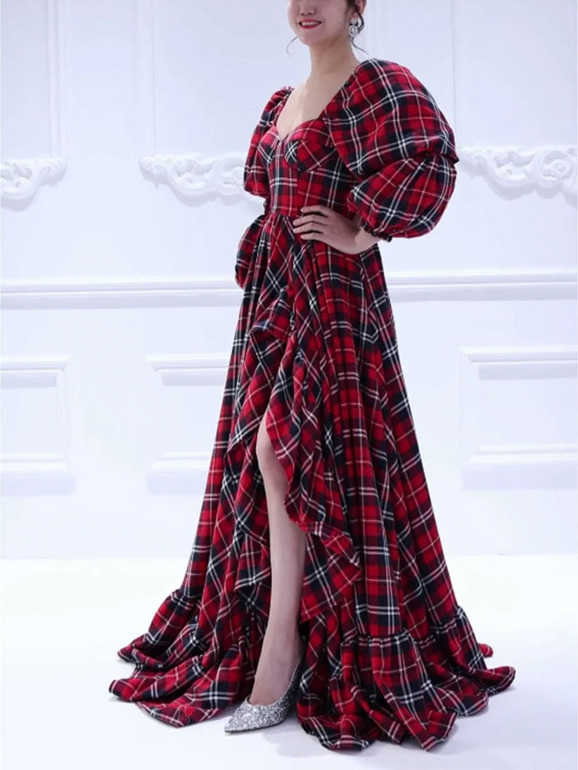 Personalized Plaid Christmas Dress Vintage Style Prom Dress Photo Shoot Dresses 20W / Picture Color