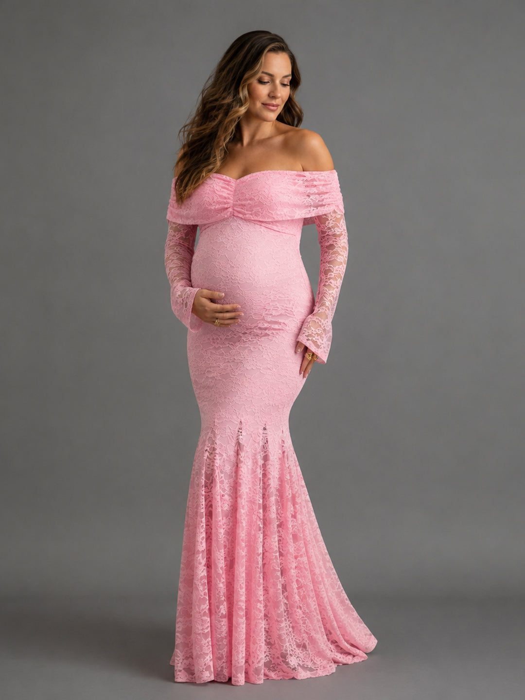 Light Pink Lace Maternity Maxi Dress for Baby Shower