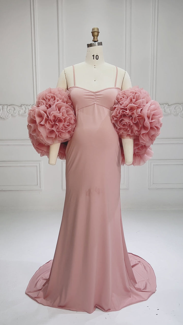 Pink Rose Cape Maternity Dress Photoshoot 2 Piece Set Gown YW260251