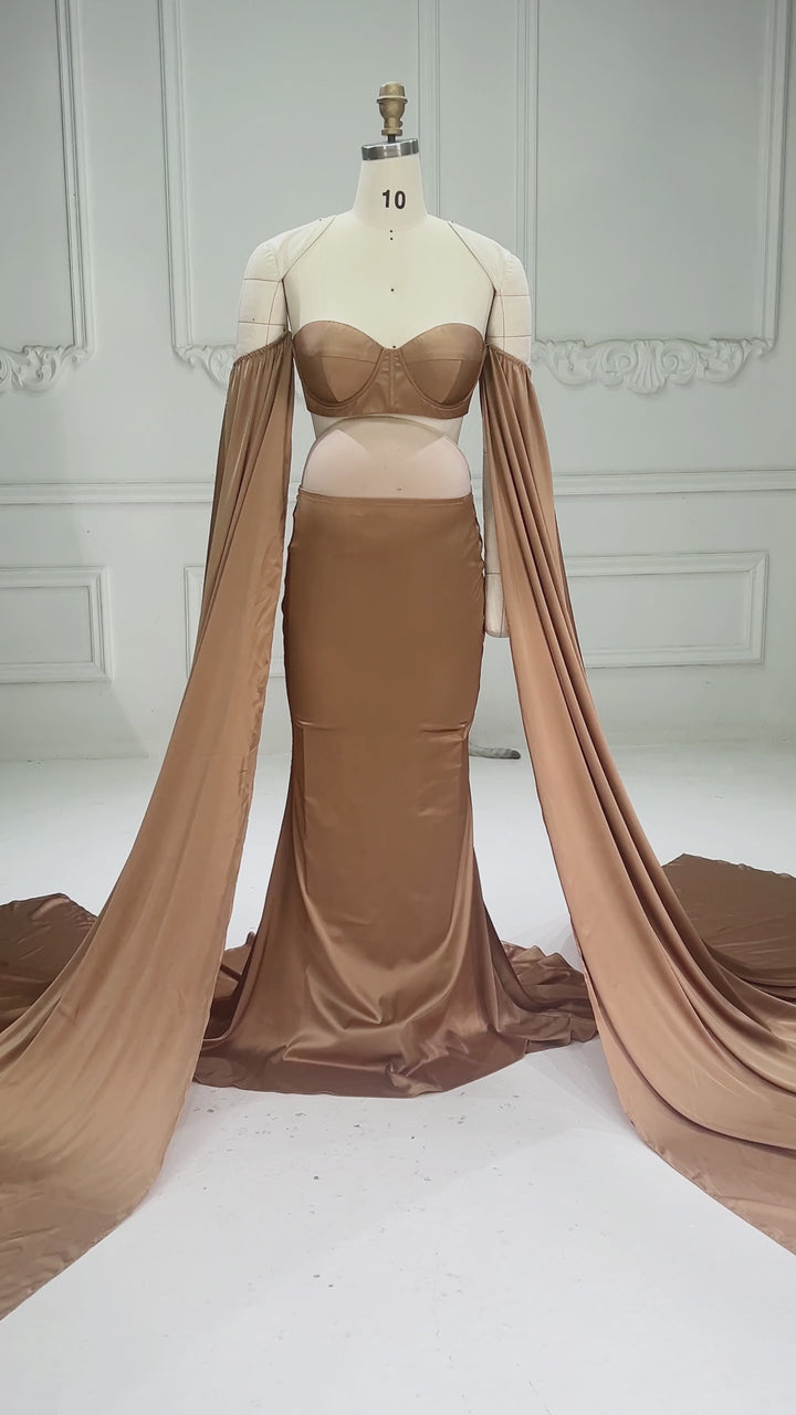 Two-Piece Strapless Draped Cape Maternity Photoshoot Gown YW260346