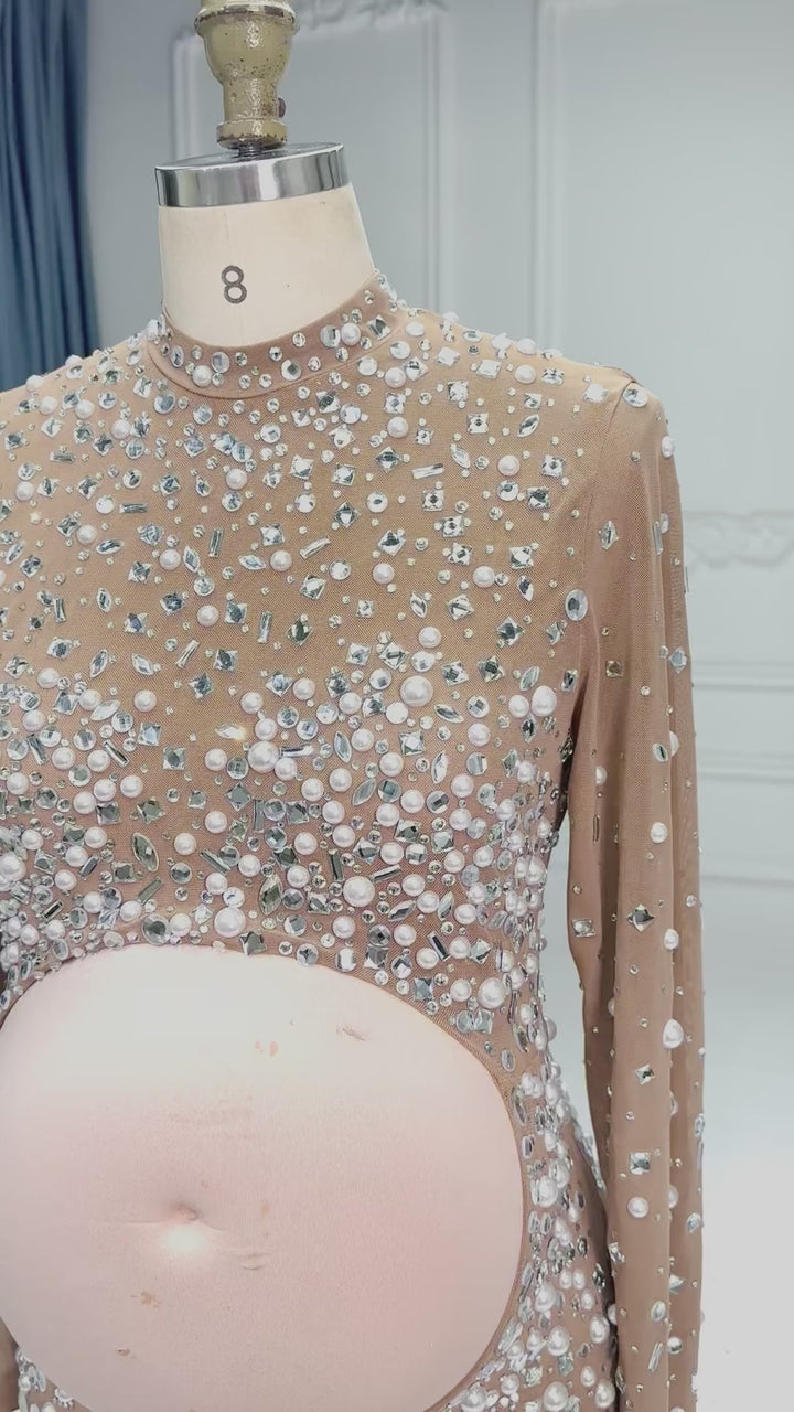 Sexy Beaded Maternity Photography Dress Split Shiny Pearl Rhinestone Stretch Fabric Long Dress Maternity Photo Shoot Dress YW260243