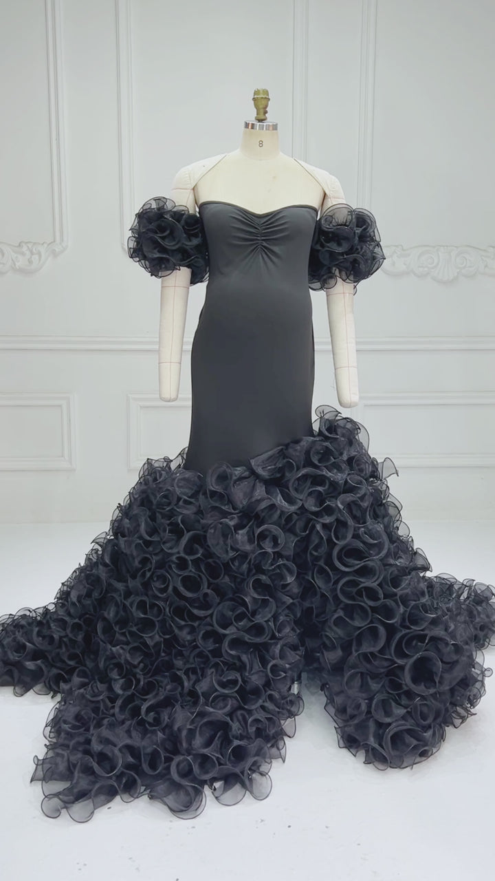 Black Ruffles Photoshoot Dresses for Ladies Maternity Photo Shoot Dress YW260285