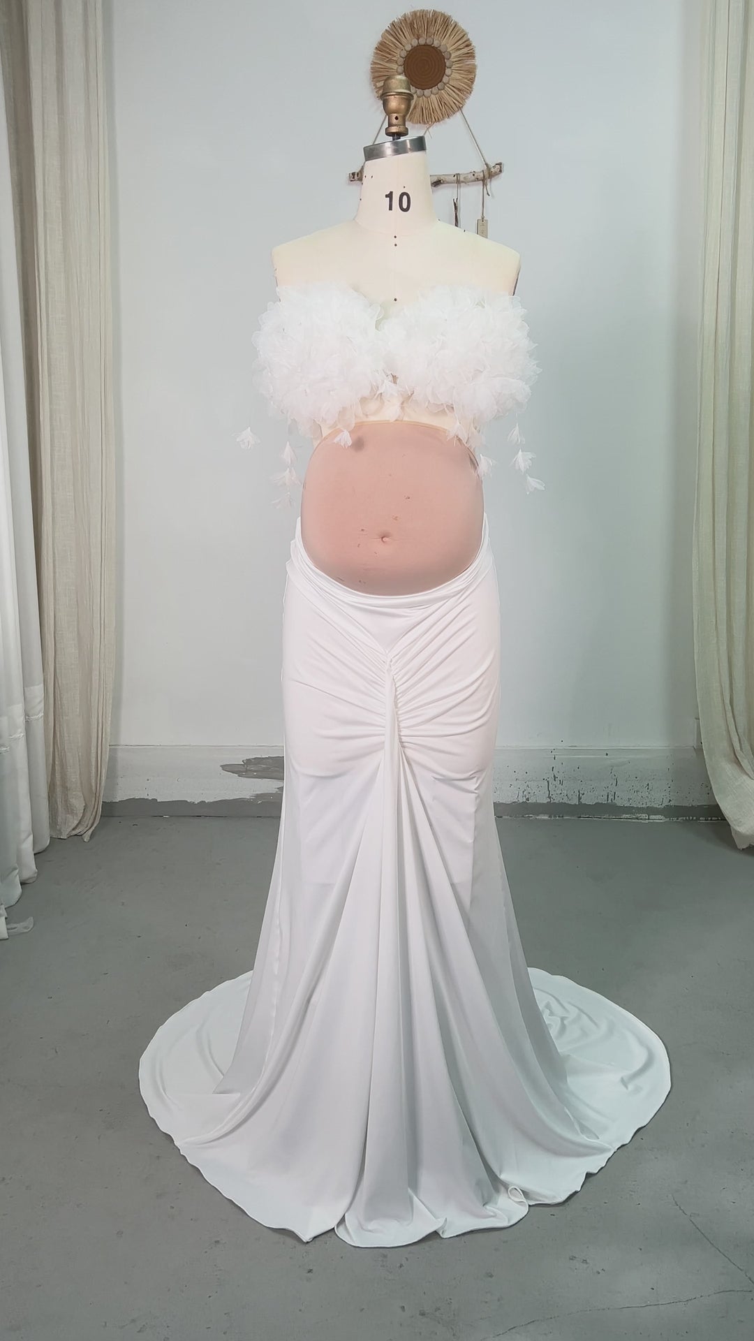 White Elegant Flowers Top with skirt 2 Pieces Bodycon Photoshoot Dress Maternity Photo Shoot Outfit YW260249