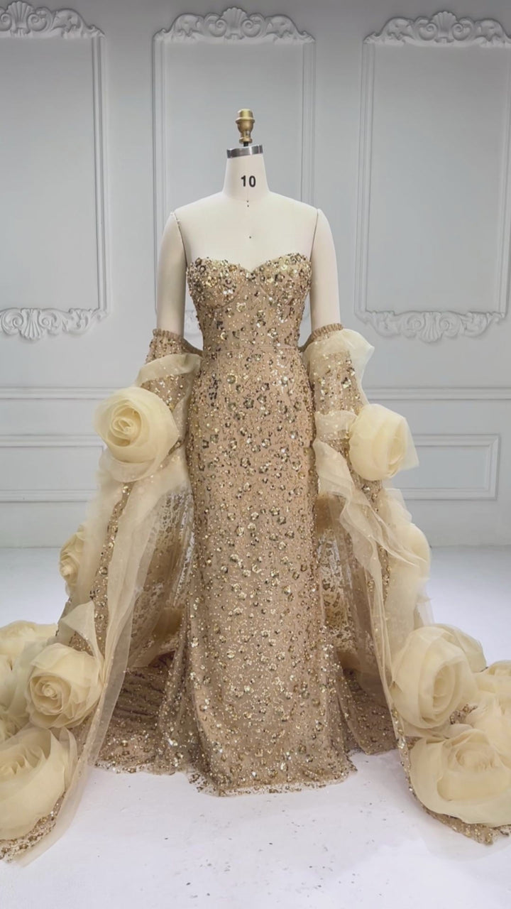 Luxury Beaded Mermaid Dress with Handmade flower Jacket Celebrity Dress YW251043