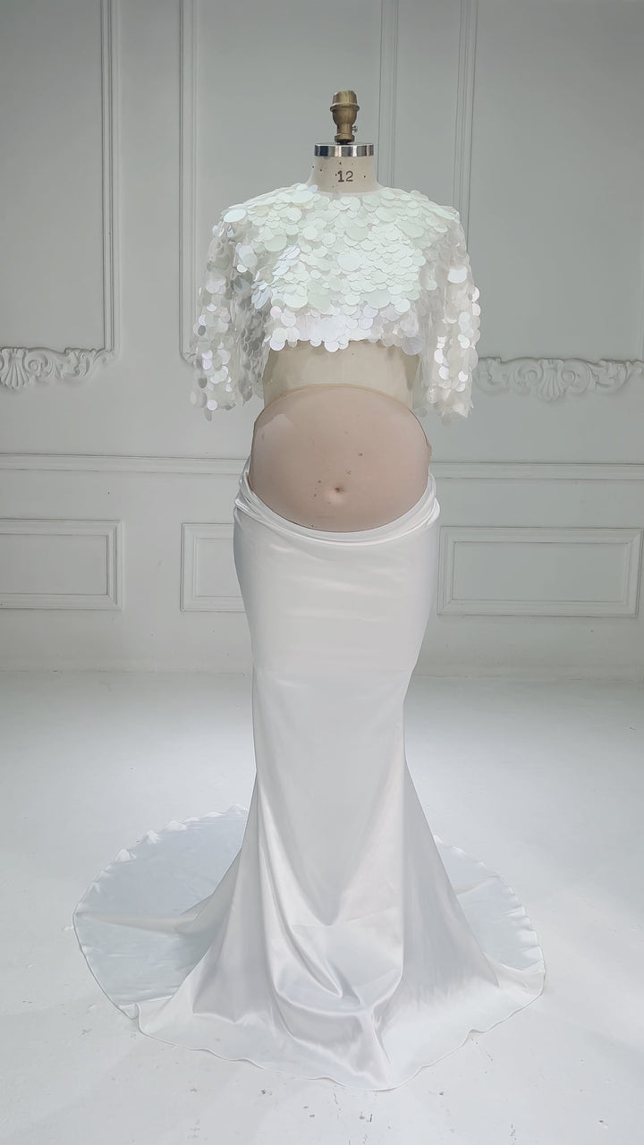 Two-Piece 3D Sequin Cape Mermaid Maternity Baby Shower Dress YW2609251