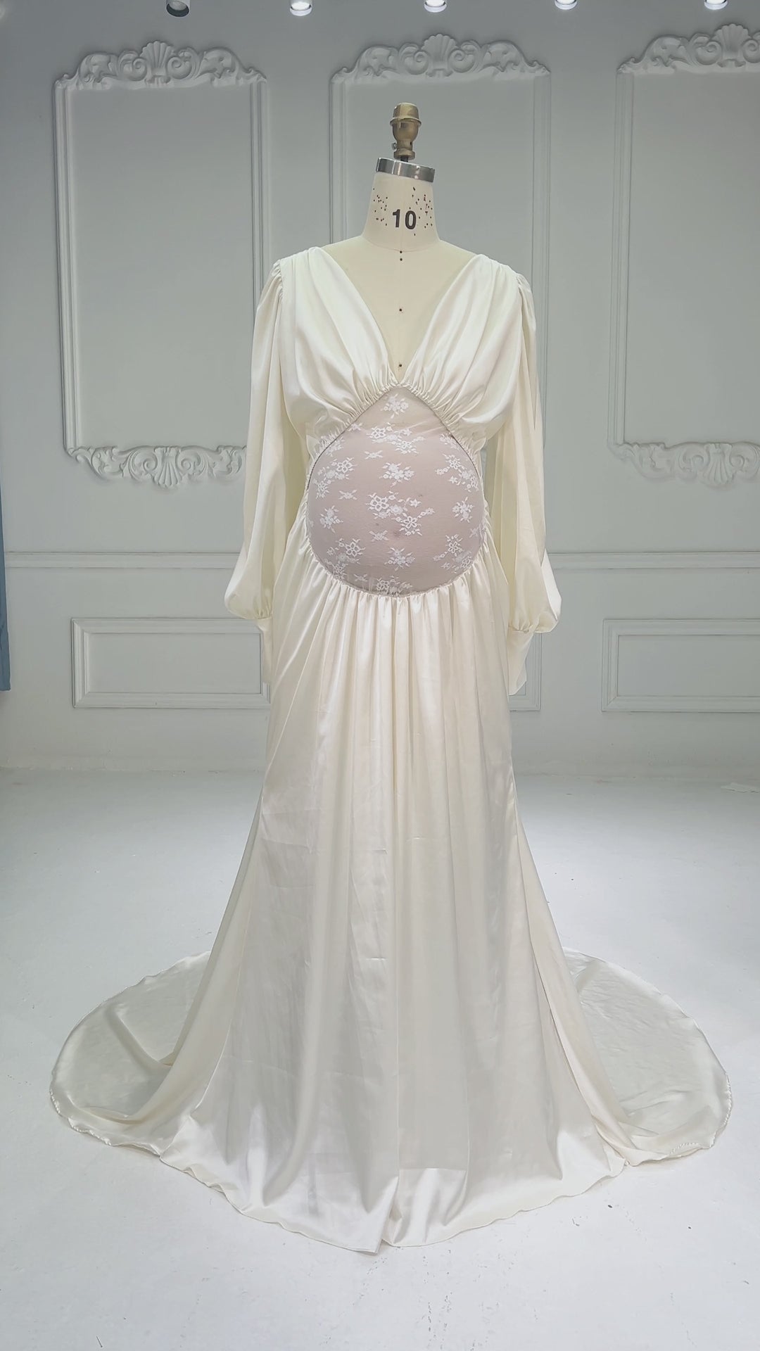 Off-Shoulder Sheer Lace Belly Maternity Baby Shower Dress HY269006