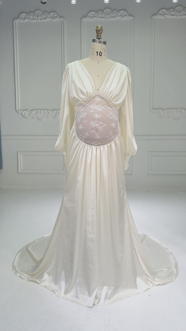 Off-Shoulder Sheer Lace Belly Maternity Baby Shower Dress HY269006