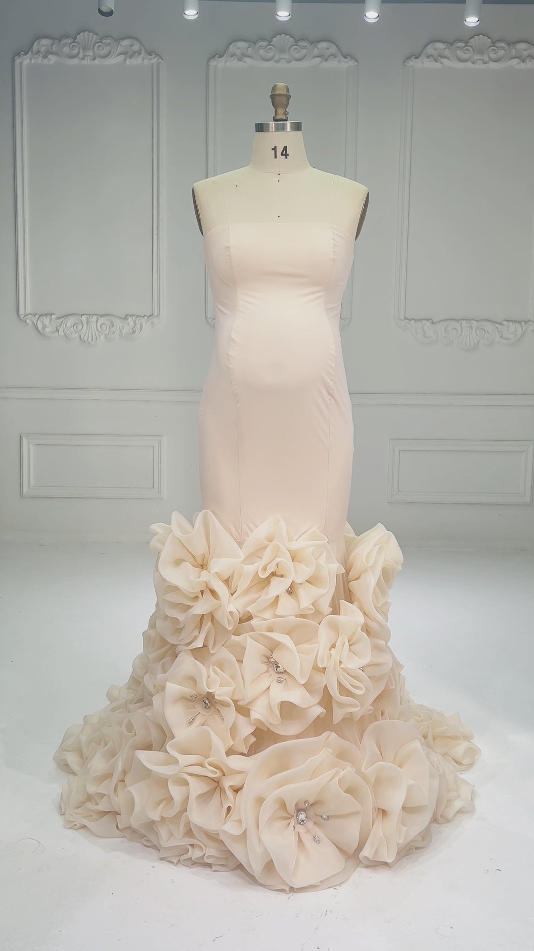 2026 Luxury Couture Mermaid Handmade Floral Rhinestone Maternity Photoshoot Gown