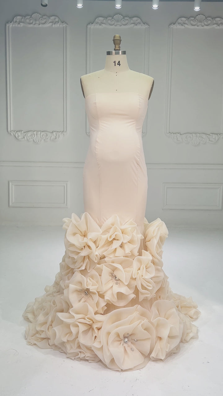 2026 Luxury Couture Mermaid Handmade Floral Rhinestone Maternity Photoshoot Gown