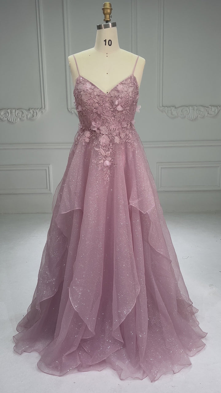 Elegant Prom Dress Floor-Length Sparkle Fabric Evening Party Dress B002