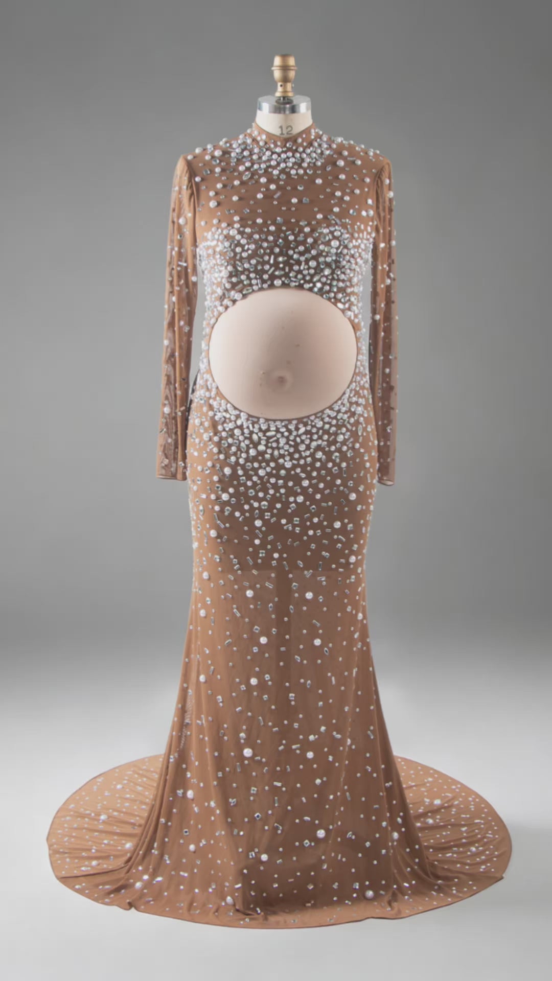 Sexy Beaded Maternity Photography Dress Split Shiny Pearl Rhinestone Stretch Fabric Long Dress Maternity Photo Shoot Dress YW260243