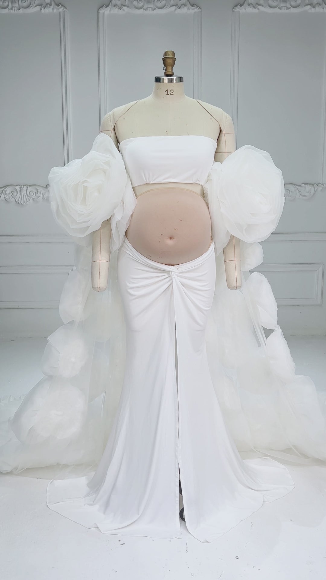 Rose Flower Cape with Slim Dress Set Pregant Dress Maternity Photoshoot Gown YW260313