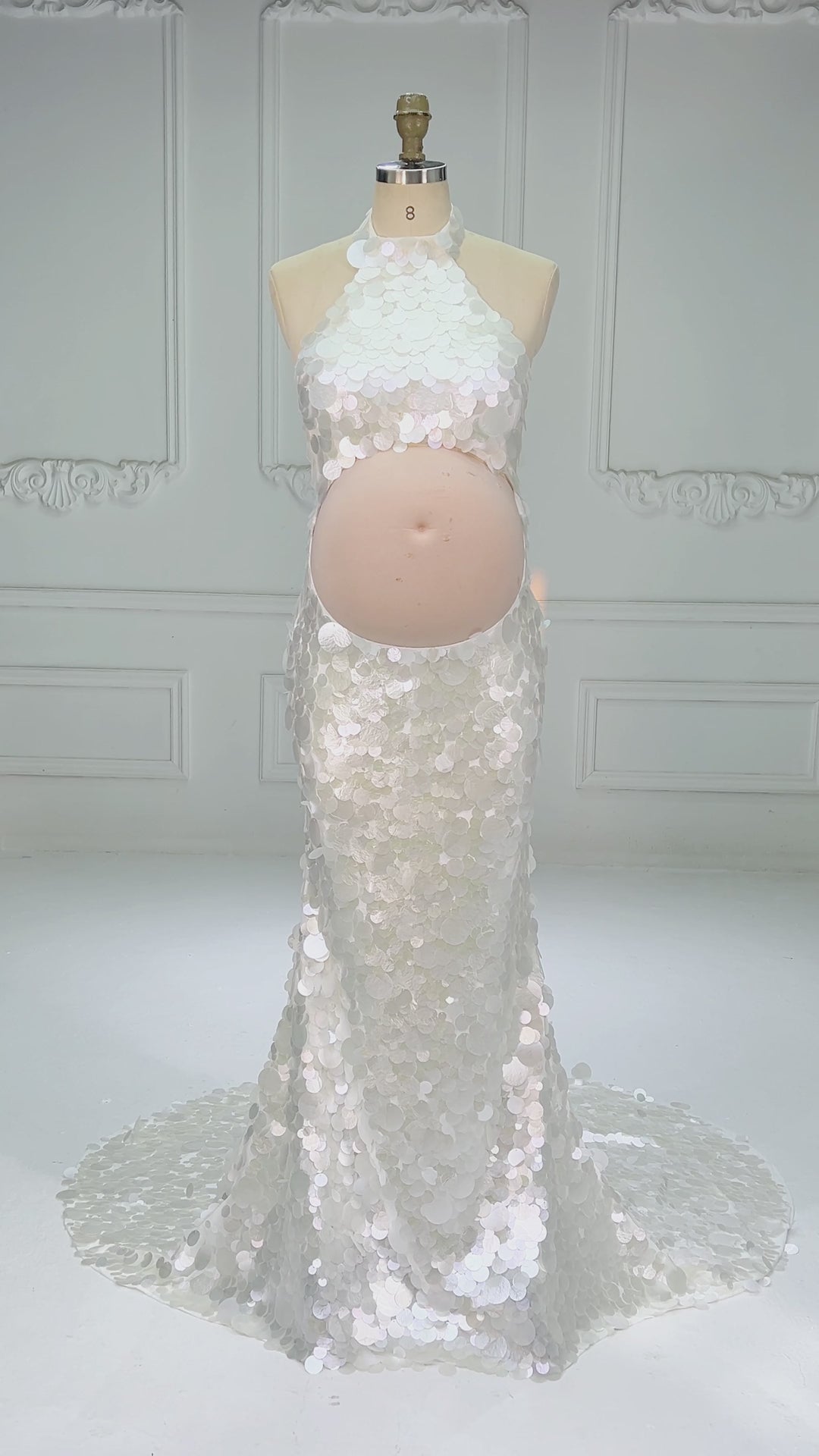 Halter Cutout Belly Sequin Maternity Baby Shower Dress YW2609233