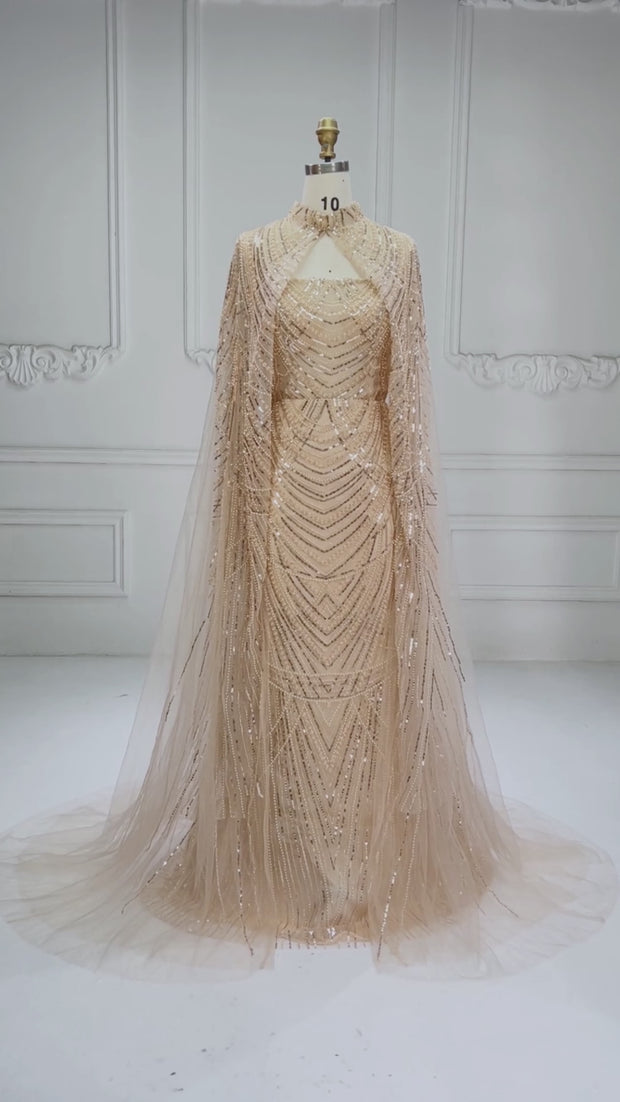 premium hand-beaded evening dress Luxury Couture Hand Beaded Evening Gown- Saria