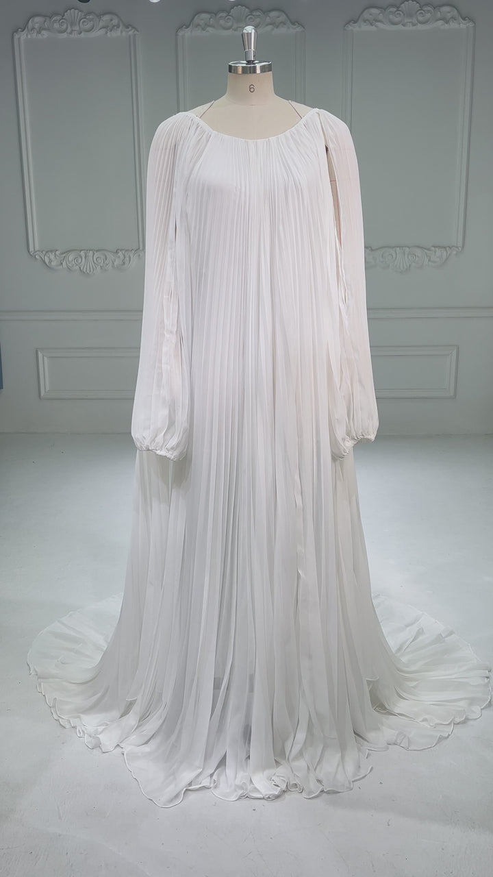 Flowing Pleated Blue Maternity Gown for Photoshoot Elegant Off Shoulder Pregnancy Dress with Long Train YW250071