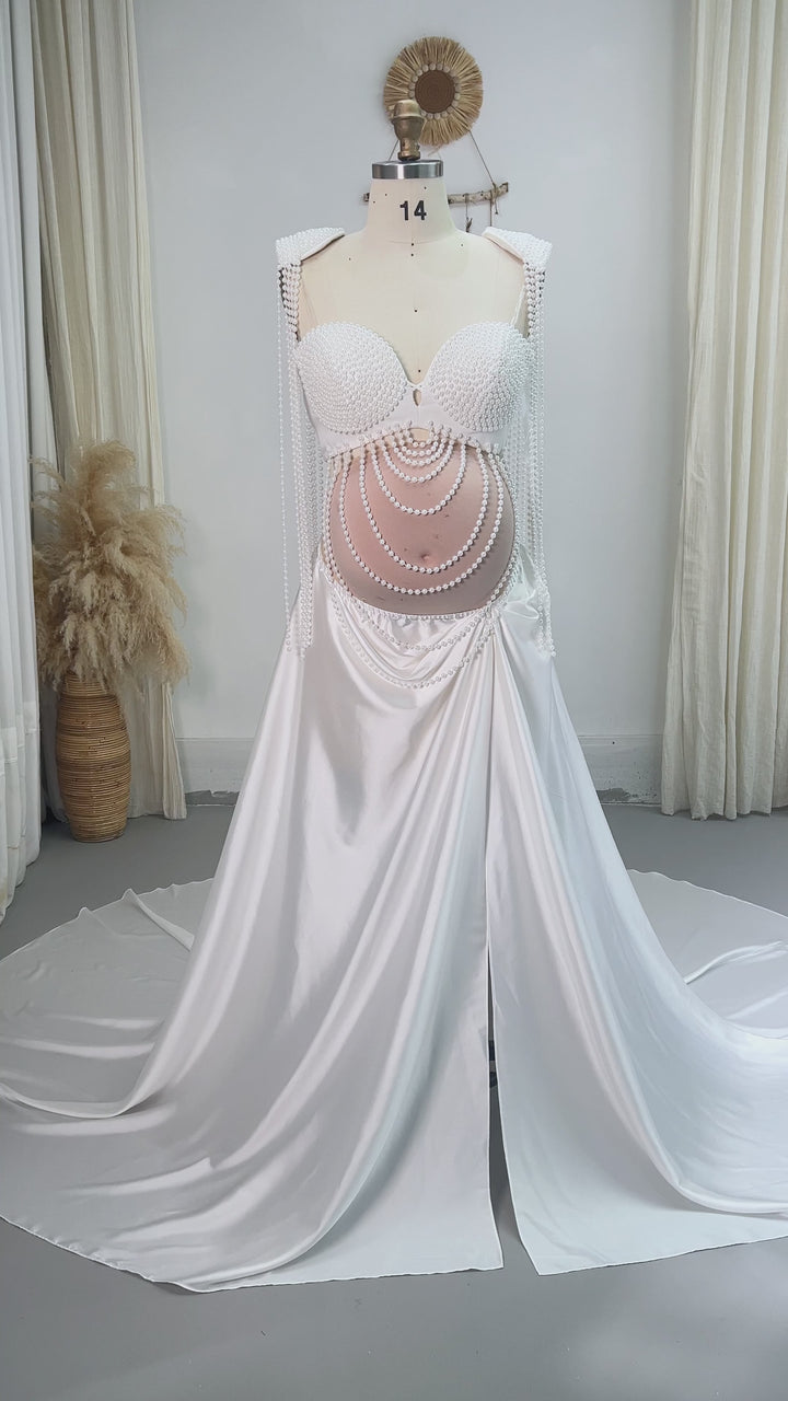 2 Piece Set Pearls Maternity Dress Photoshoot Custom Made Baby Shower Dress