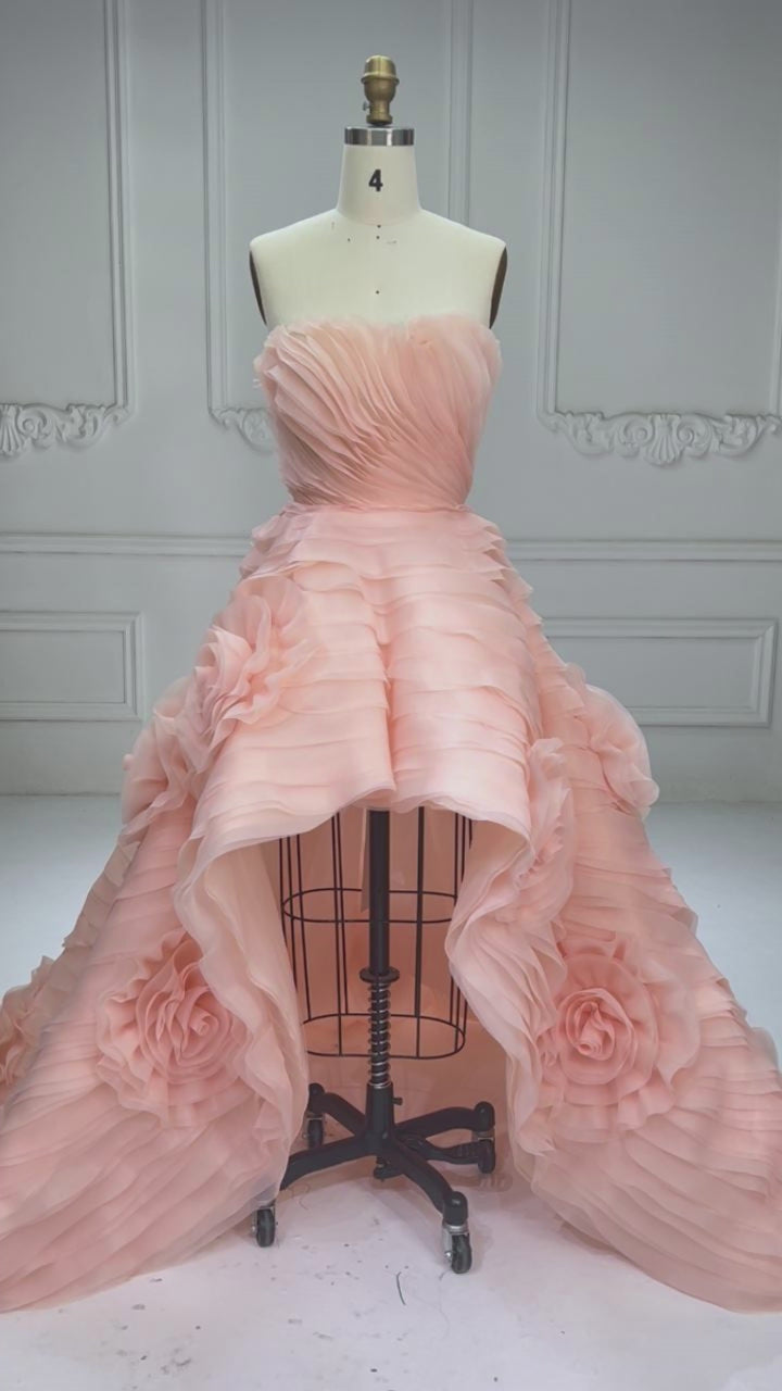 Luxury Strapless Tiered Flowers Formal Evning Dress Birthday Party Gown YW250085