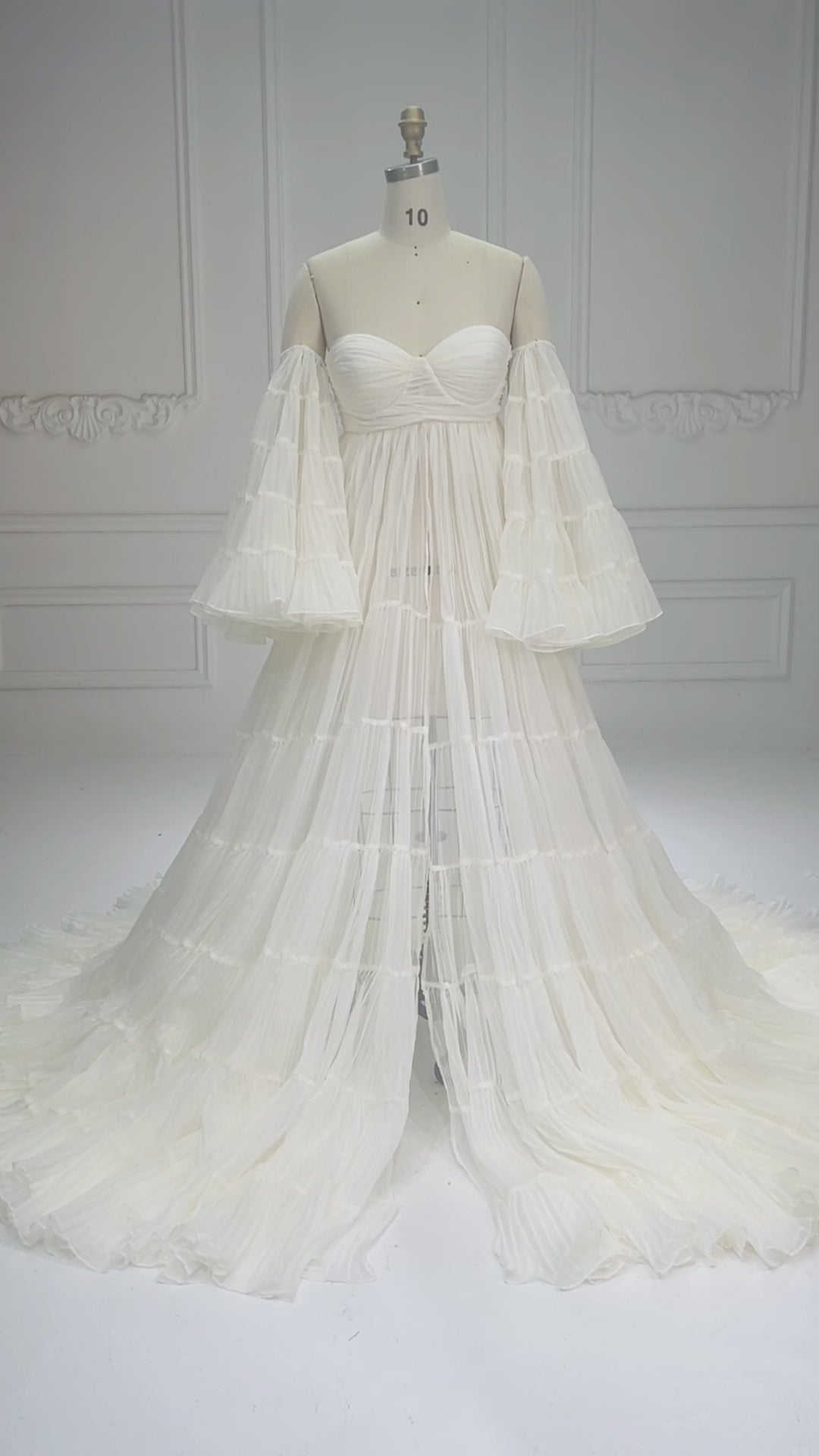 Cream Organza Pleated Maternity Gown for Baby Shower YW260305