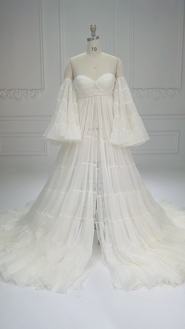 Cream Organza Pleated Maternity Gown for Baby Shower YW260305
