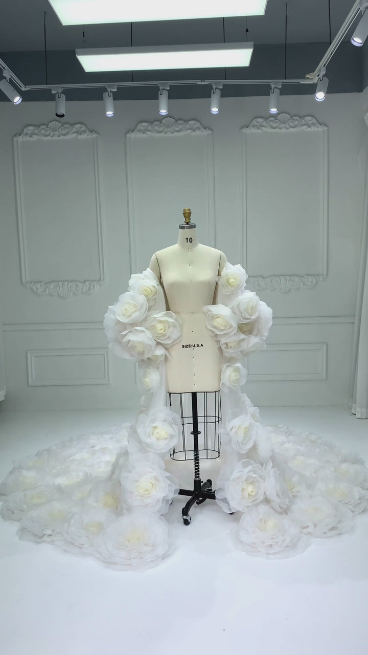 Gorgeous Handmade Rose Bridal Robes Off-shoulder Wedding Cape YW241008