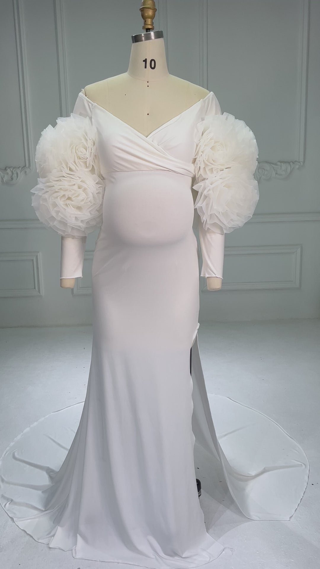 Pretty Mermaid Maternity Dress Long Sleeves with 3D Handmade Flowers Maternity Dress for Photoshoot YW250056